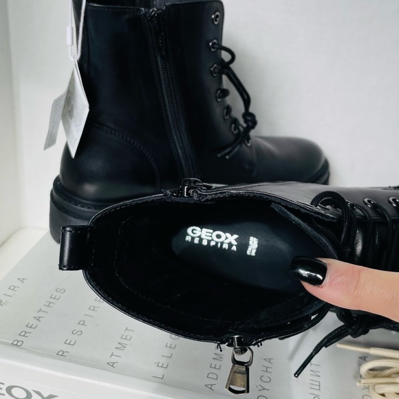 💚 GEOX: LEATHER Combat-style boots with treaded lug sole, side zip closure. - Picture 5 of 11